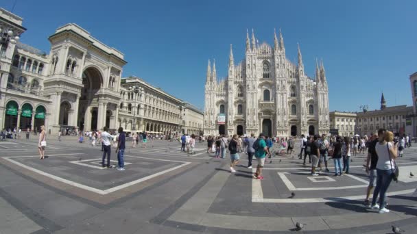 Tourists walking in front of the Duomo in Milan, Italy — Stock Video