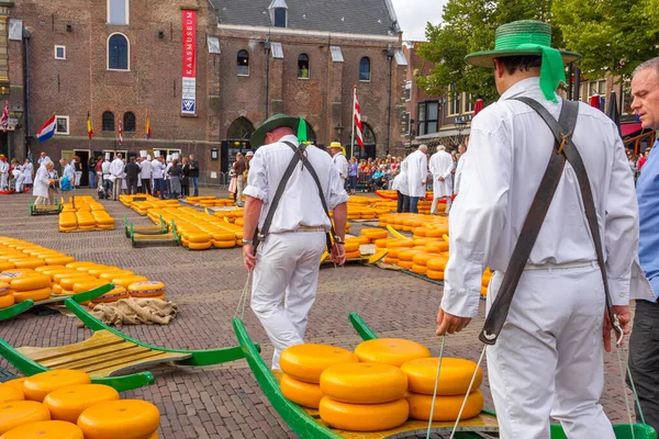 Alkmaar Netherlands September 2012 Carriers Walking Many Cheeses Famous Dutch — Stock Photo, Image