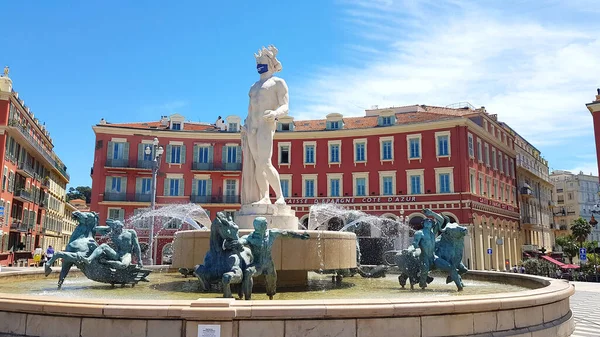 Nice France June 2020 Fountain Fontaine Soleil Apollo Statue Wearing — Stock Photo, Image