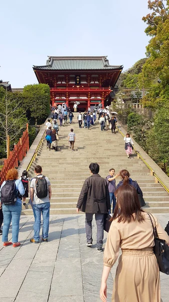 Kamakura Japón Abril 2019 Personas Caminando Tsurugaoka Hachimangu Templo Santuario — Foto de Stock