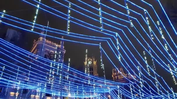 Madrid Spagna Dicembre 2018 Decorazione Natalizia Neon Nella Calle Alcala — Video Stock