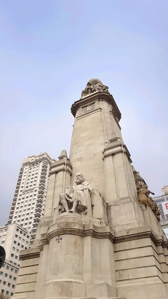 Pomnik Cervantesa Plaza Espana Madryt Hiszpania — Zdjęcie stockowe