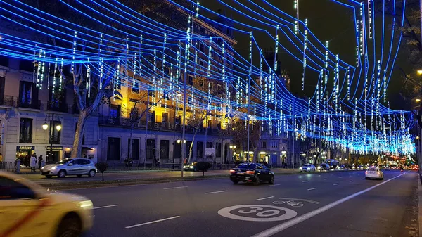 Madri Espanha Dezembro 2018 Decoração Luz Néon Natal Rua Calle — Fotografia de Stock