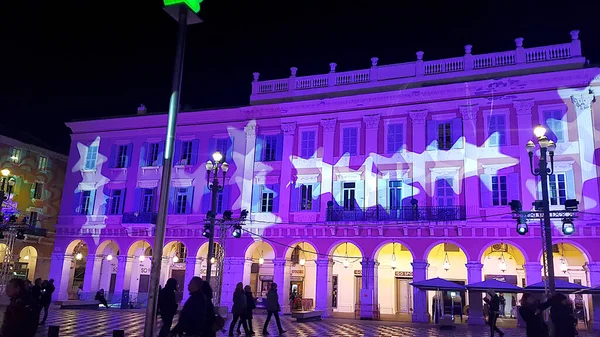 Nice França Dezembro 2019 Pessoas Andando Praça Massena Decoradas Para — Fotografia de Stock