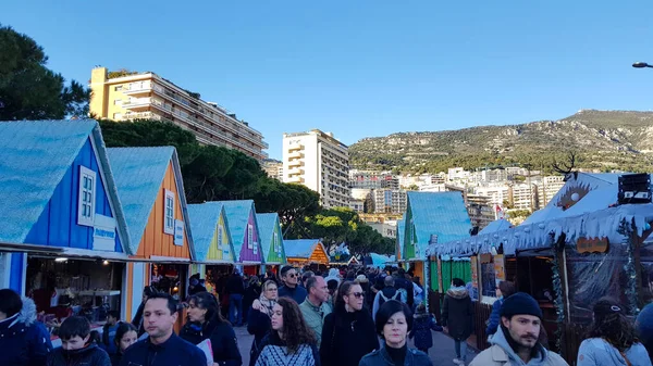 Monaco Monaco December 2019 People Walking Christmas Market Port Hercules — Stock Photo, Image