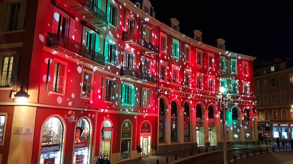 Nice França Dezembro 2020 Edifícios Praça Massena Decorados Para Natal — Fotografia de Stock