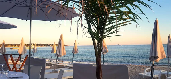 Zonsondergang Een Strand Juan Les Pins Côte Azur — Stockfoto