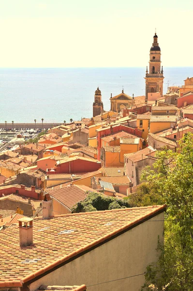 Naplemente Menton Kikötőjében Franciaországban — Stock Fotó