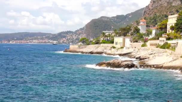 Mediterranean coast in Cap d'Ail, French Riviera — Stock Video