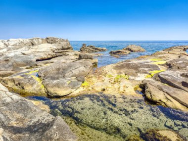 İtalya, Bordighera 'da bir plajda manzara