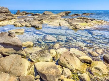 İtalya, Bordighera 'da bir plajda manzara