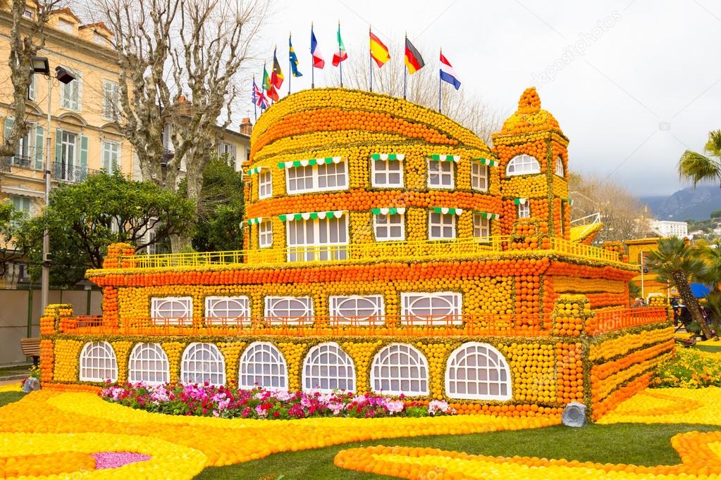 Building made of lemons and oranges in the famous carnival of Me