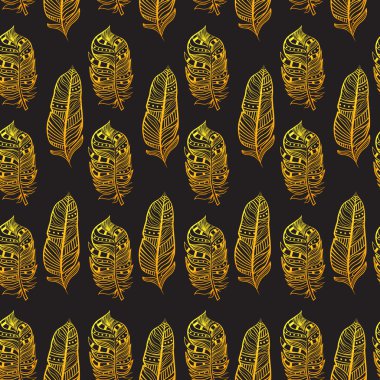 Boho stil seamless modeli altın tüylü.