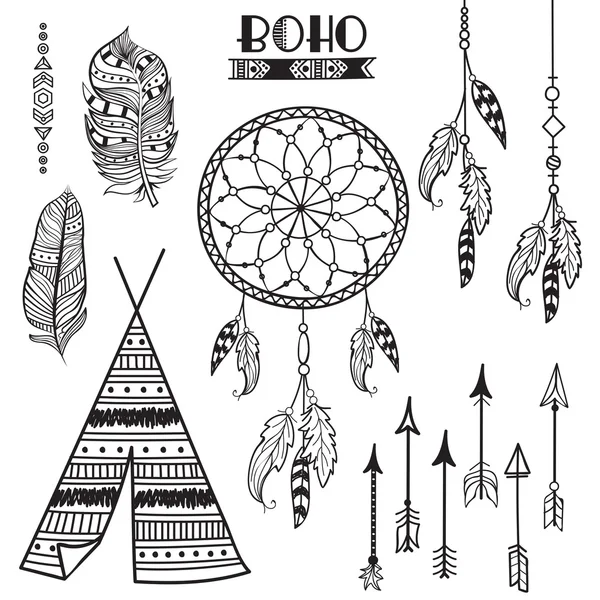 Conjunto de creativos estilo Boho Marco y elementos . — Vector de stock