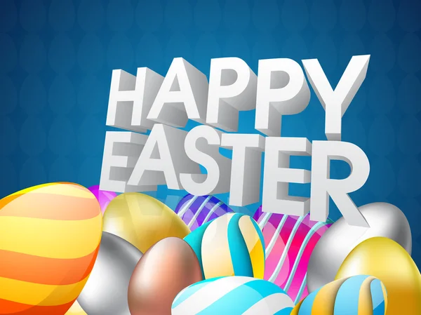 3D tekst z błyszczące kolorowe jajka na Wielkanoc. — Wektor stockowy