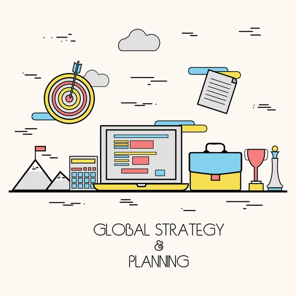 Ilustración plana para la estrategia y planificación de negocios globales . — Vector de stock