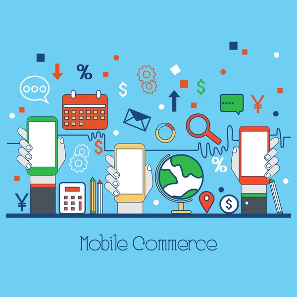 Illustrazione in stile piatto per il commercio mobile . — Vettoriale Stock