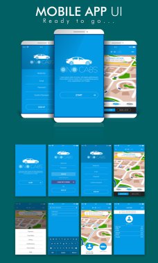 Online Cab Mobil Uygulama Ui, Ux ve Gui Ekranlar.