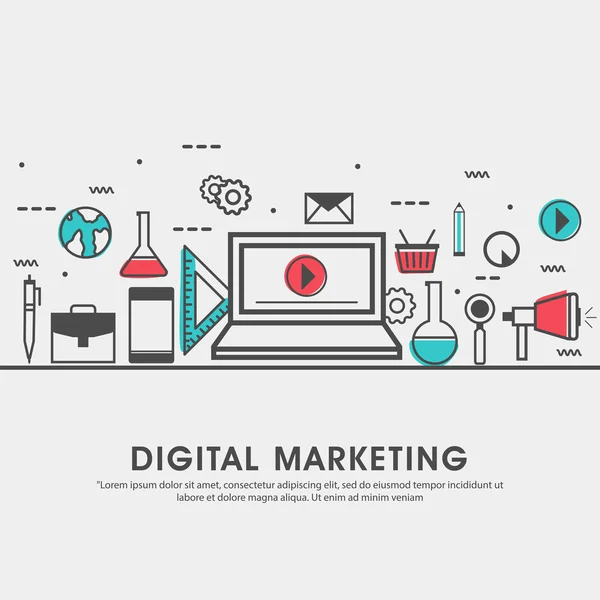 Moderne platte illustratie voor digitale marketing. — Stockvector