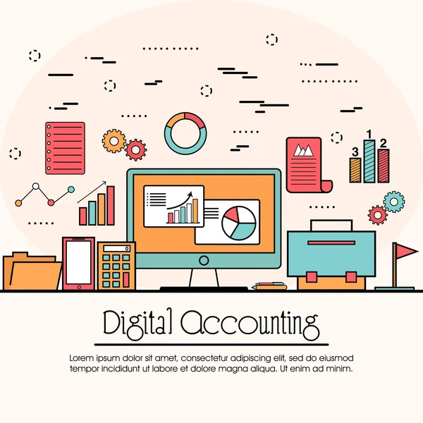 Flat style illustration for Digital Accounting. — Stok Vektör