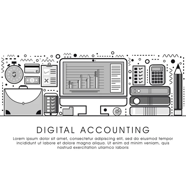 Flat style illustration for Digital Accounting. — Stok Vektör