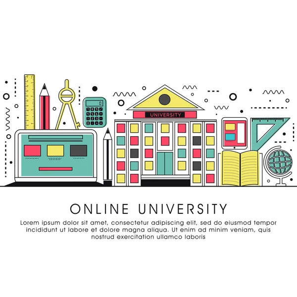 Online Üniversite için düz illüstrasyon. — Stok Vektör