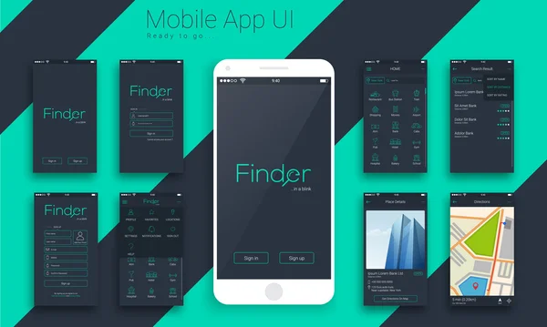 UI di progettazione dei materiali, schermi UX per applicazioni mobili . — Vettoriale Stock