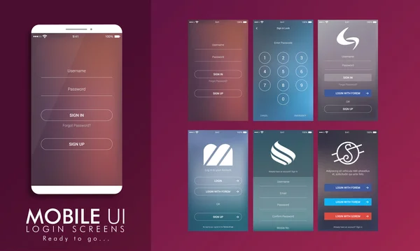 Schermo di accesso UI, layout modello UX e GUI . — Vettoriale Stock