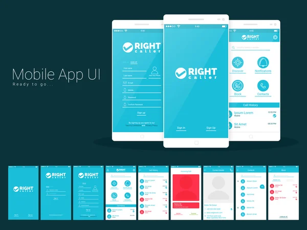 Material Design UI, UX Schermi per la chiamata di applicazioni mobili . — Vettoriale Stock