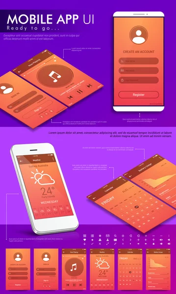 Modèle d'interface utilisateur, UX et interface graphique pour application mobile . — Image vectorielle