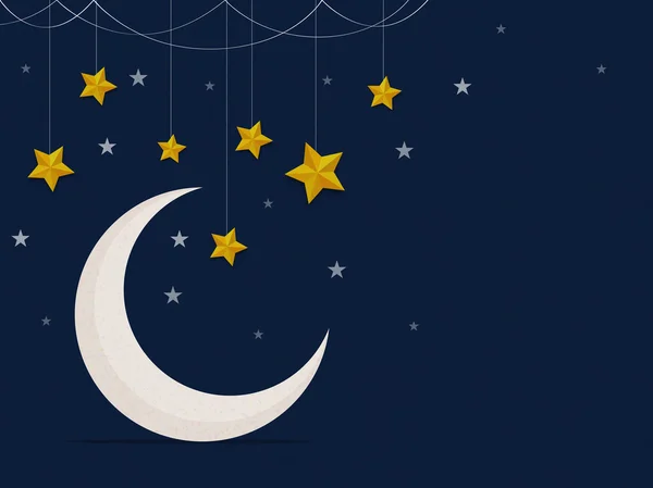 Glossy Moon with Golden Stars for Ramadan. — Stock Vector