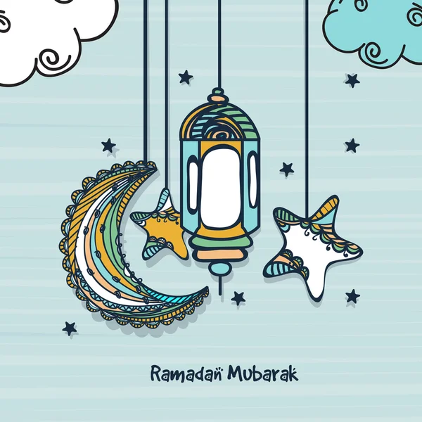 Λουλουδάτο φεγγάρι με φανάρι για Ραμαζάνι Μουμπάρακ. — Διανυσματικό Αρχείο