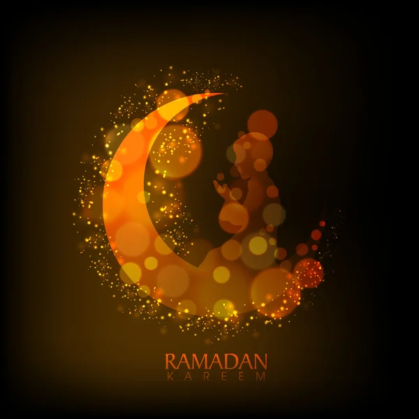 Luna creativa con niño rezando por Ramadán . — Vector de stock