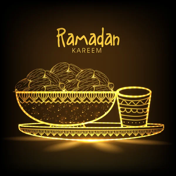 Dulces fechas en tazón para la celebración del Ramadán . — Vector de stock