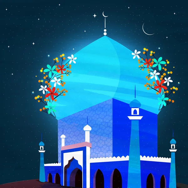Творческая голубая мечеть для празднования Исламского фестиваля . — стоковый вектор