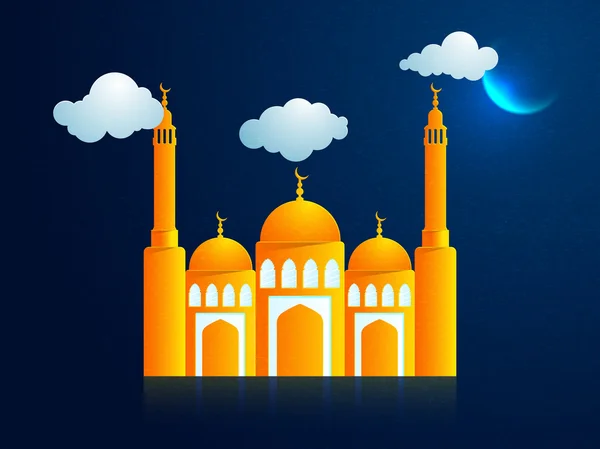 Creative Mosque in night for Islamic Festival. — Stock Vector