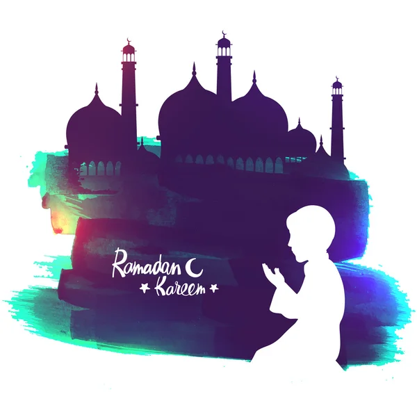 Niño musulmán para la celebración del Ramadán Kareem . — Vector de stock