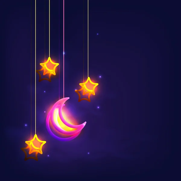 Glossy Moon and Stars for Islamic Festival celebration. — Stock Vector