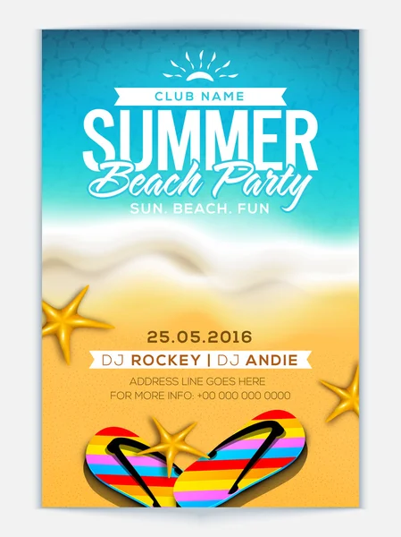 Letni szablon party Beach, banner lub ulotka. — Wektor stockowy