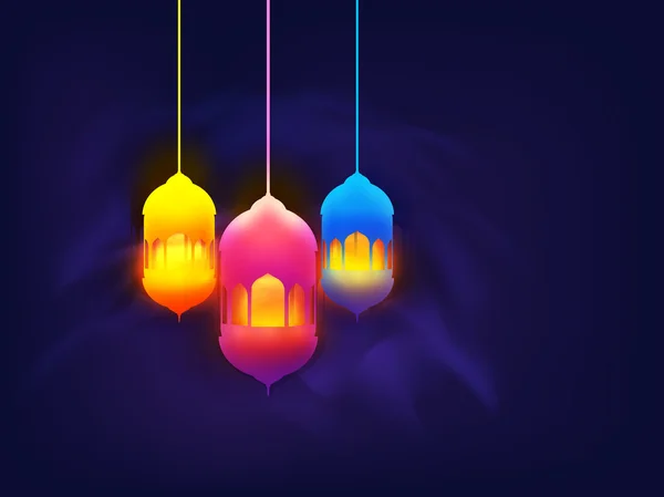 Colourful Lamps for Ramadan Kareem celebration. — Stock Vector