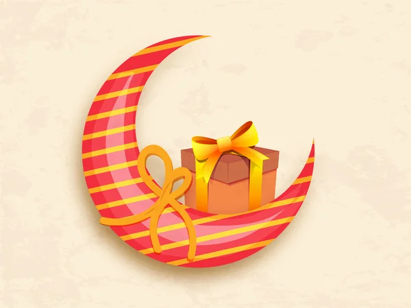 Glossy Moon with gift box for Eid celebration. — Stock Vector