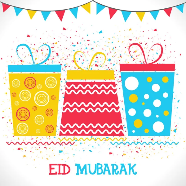 Regalos coloridos para la celebración de Eid Mubarak . — Vector de stock