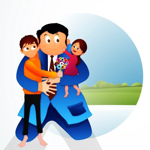 Father with kids for Father's Day celebration. — Stock Vector