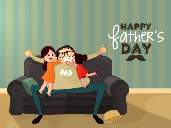 Padre con hijas para la celebración del Día del Padre . — Vector de stock