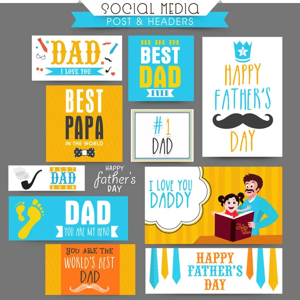 Social Media Post e cabeçalho definido para o Dia do Pai . —  Vetores de Stock
