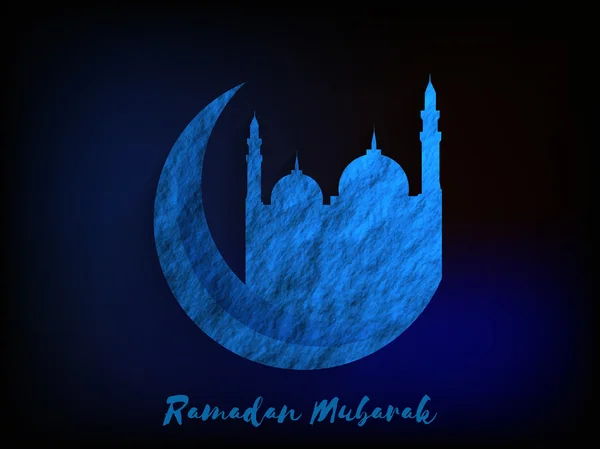 Lua Azul com Mesquita para Ramadã Mubarak . — Vetor de Stock