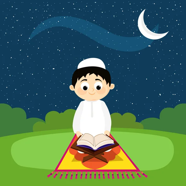 Μουσουλμανικό αγόρι ανάγνωση Quran Shareef. — Διανυσματικό Αρχείο