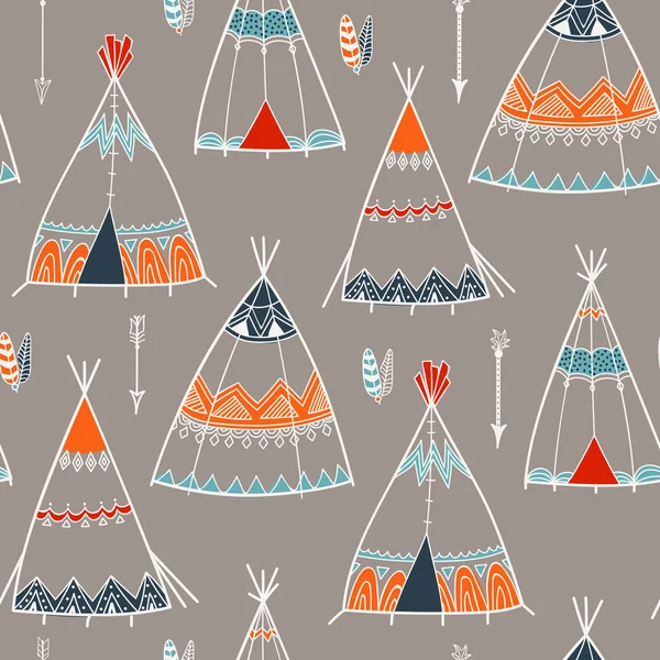 Creative Boho Pattern with Teepee or Wigwam. — Stock Vector