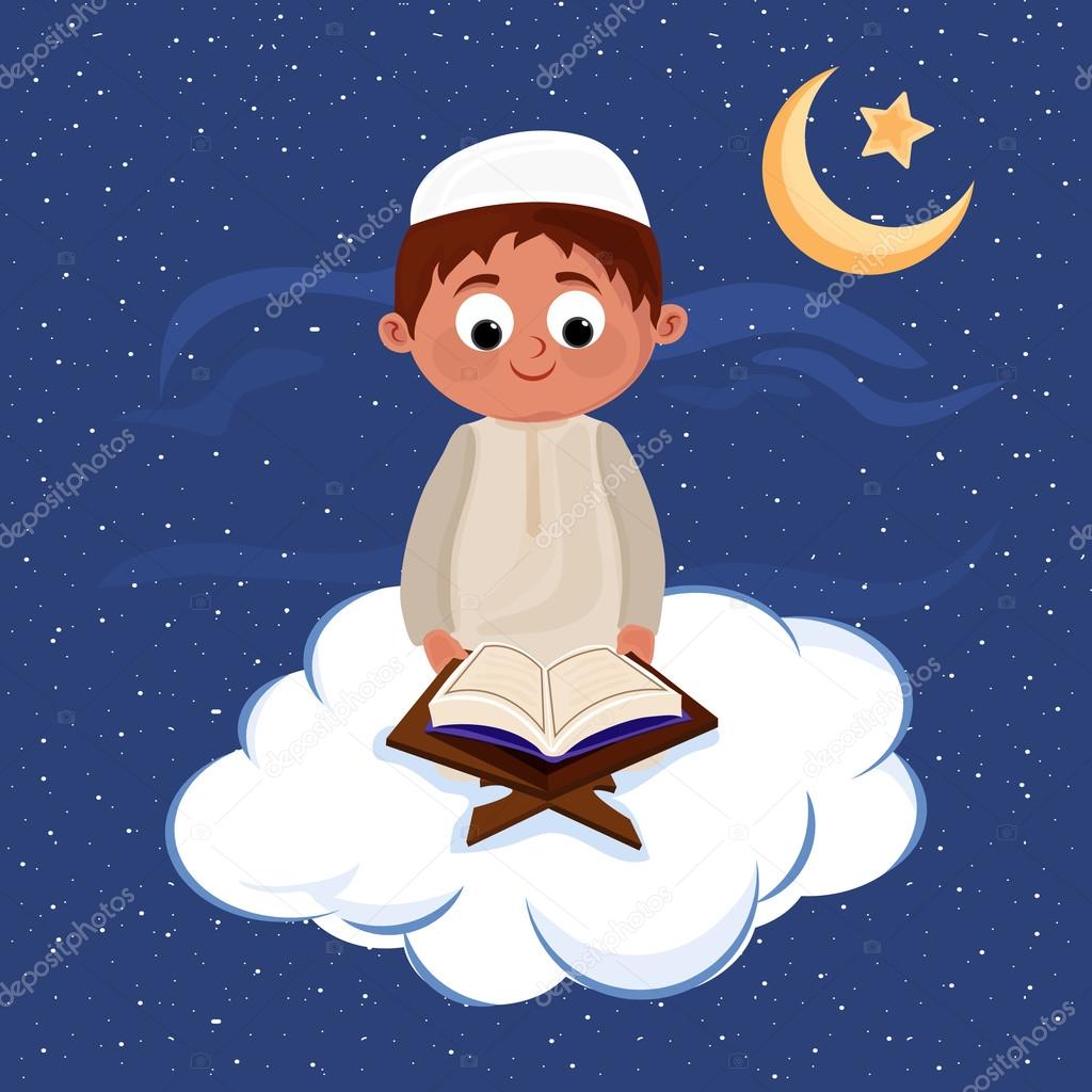 Мальчик читает Коран Шариф для Исламского фестиваля