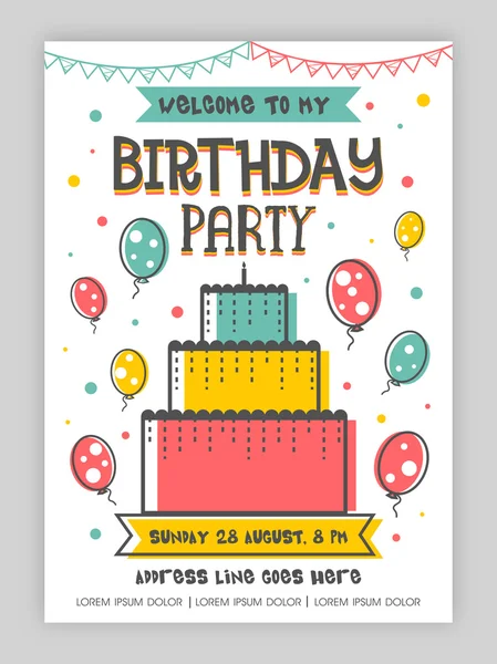 plantilla de vector de invitación de fiesta de cumpleaños de dinosaurio.  Afiche de celebración de cumpleaños